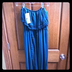 Strapless teal maxi dress